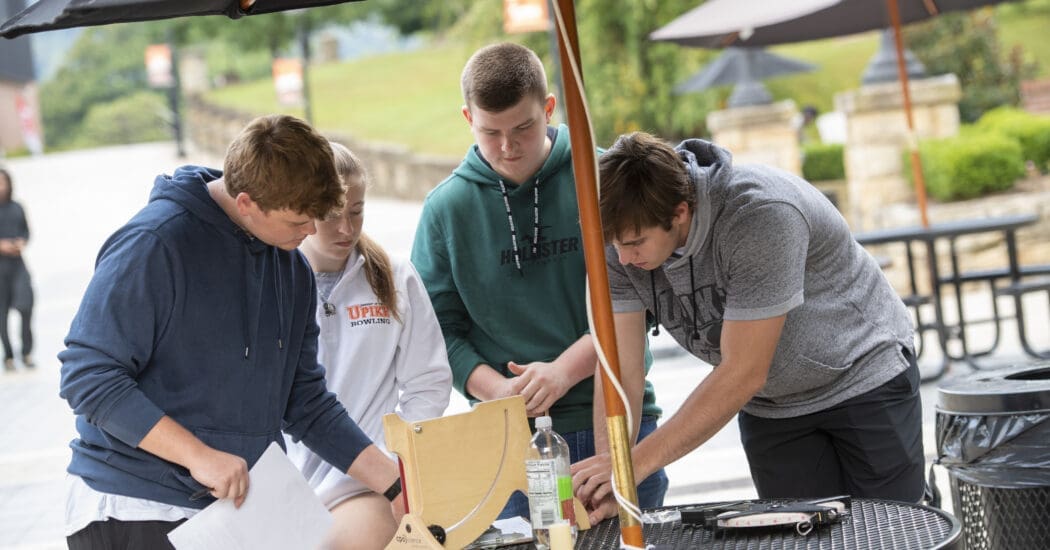 students having class outdoors as a group