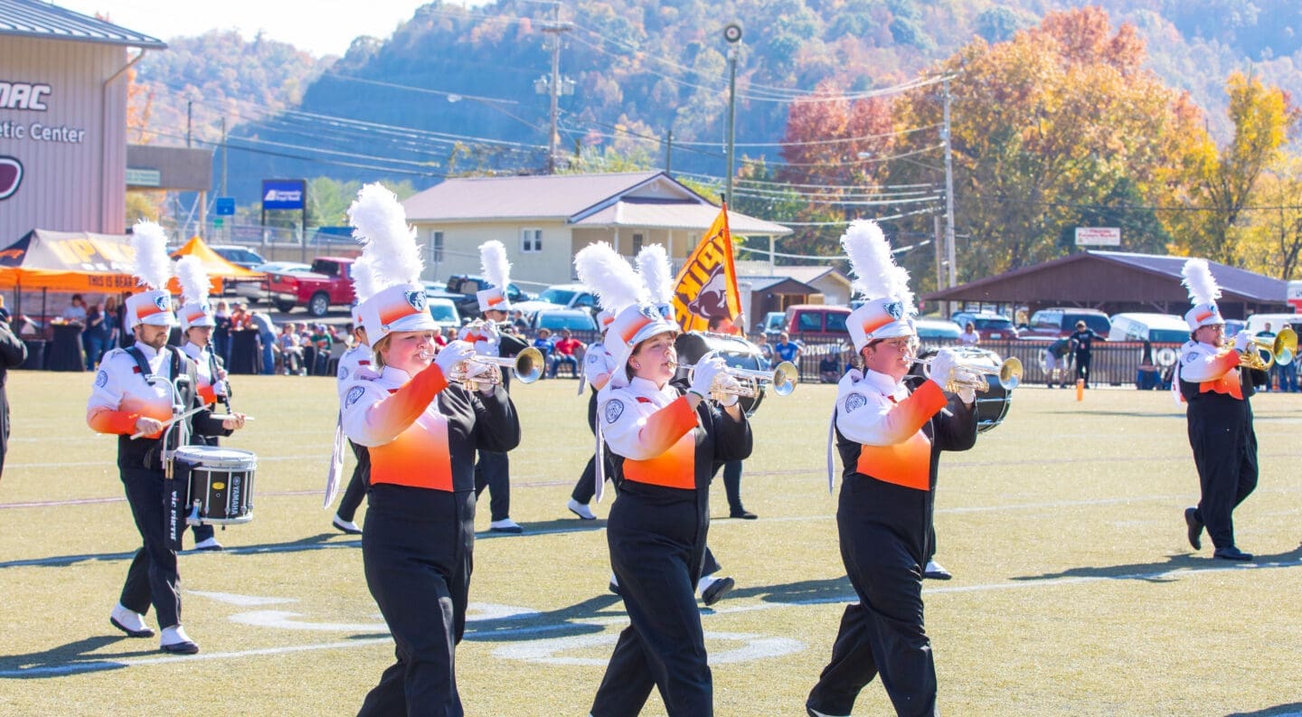 marching band performs at half time