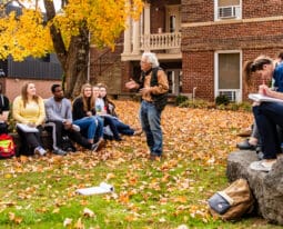 Psychology students outside