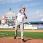 President Webb throws out the first pitch