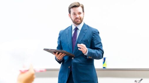 Dr. Syck lecturing in class.